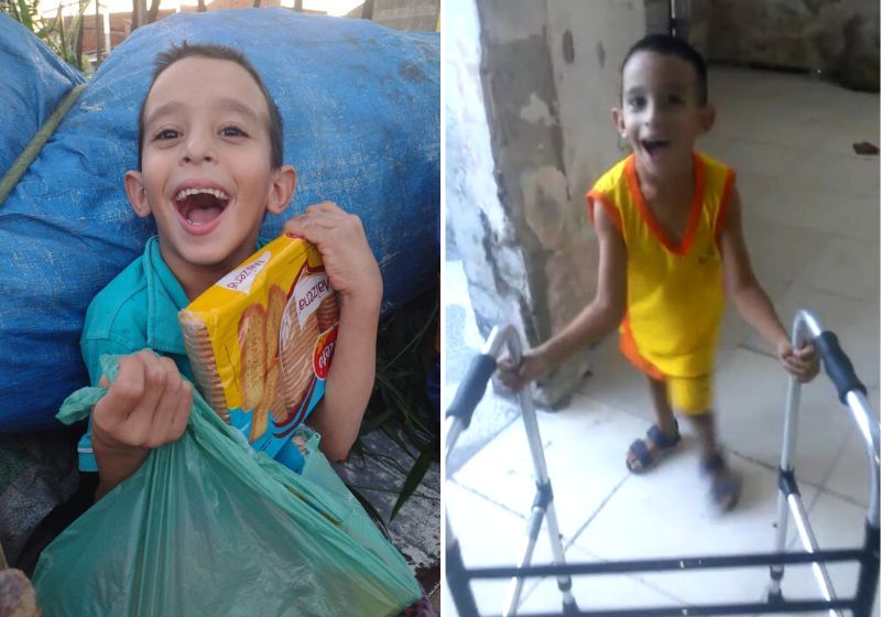 Após viralizar, menino que anda com cadeira de plástico ganha andador de internauta