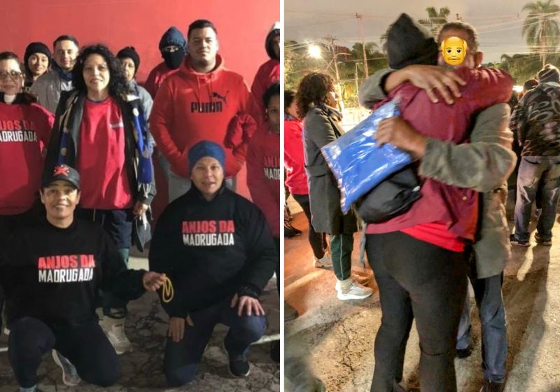 Idosa que vive na rua se emociona ao receber carinho e agasalho. VÍDEO