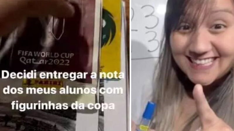 Professora entrega notas de provas com figurinhas da Copa e incentiva alunos