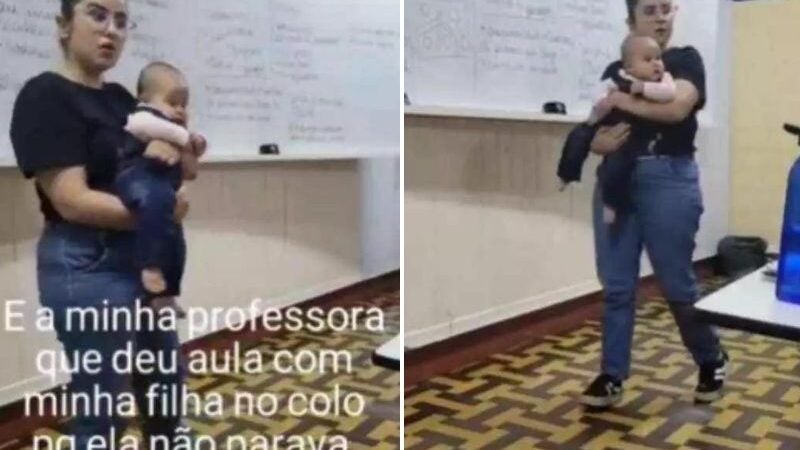 Professora segura e acalma bebê de aluna que chorava na aula. VÍDEO