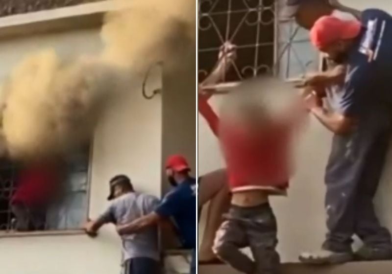 Vizinhos quebram janela e salvam menino de incêndio em casa. VÍDEO
