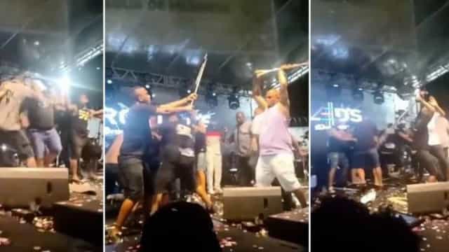 Integrantes das bandas Psirico e Samba Trator trocam socos no palco