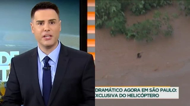 Apresentador Luiz Bacci se desespera com homem sendo arrastado por correnteza ao vivo