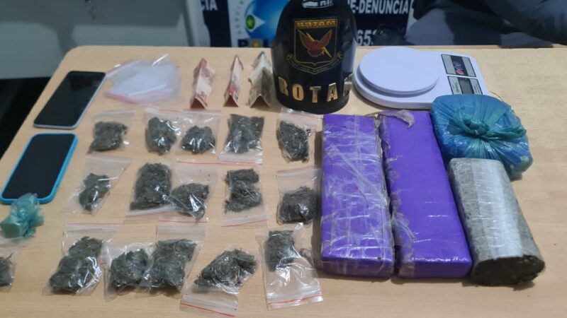 Rotam prende homem e apreende adolescente com tabletes e porções de maconha