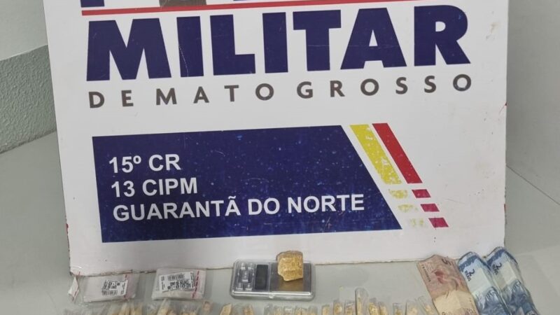 Policia Militar de Guarantã do Norte prendeu rapaz comercializando droga em praça publica