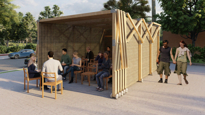 Espaço Conversável: Mobiliário inspirado em cadeira de bar dobrável leva prêmio em concurso