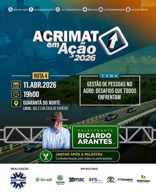 Sábado (11)  acontece a Acrimat em Ação  2026 em Guarantã do Norte
