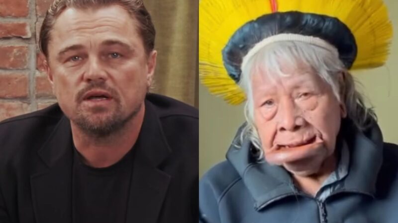 Leonardo DiCaprio e namorada encontram cacique Raoni e visitam Pantanal de MT