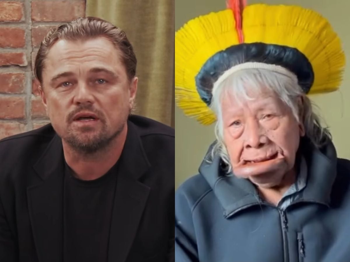Leonardo DiCaprio e namorada encontram cacique Raoni e visitam Pantanal de MT